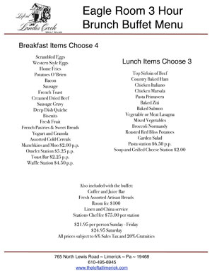 Loft At Landis Creek Eagle Room Menus