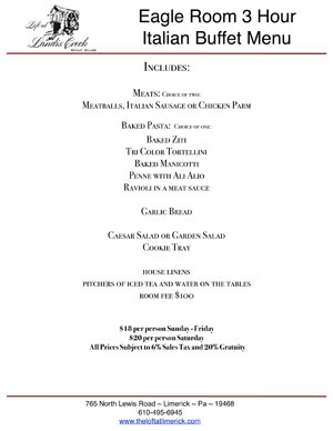 Loft At Landis Creek Eagle Room Menus