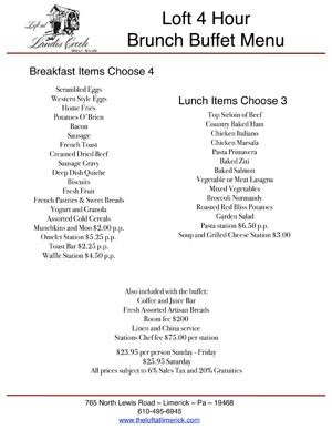 Loft At Landis Creek Breakfeast Buffet Menu