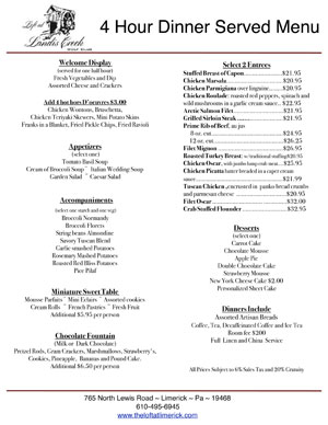 Loft At Landis Creek Dinner Menu