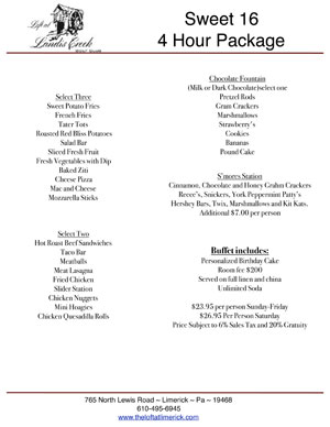Loft At Landis Creek Sweet 16 Menu